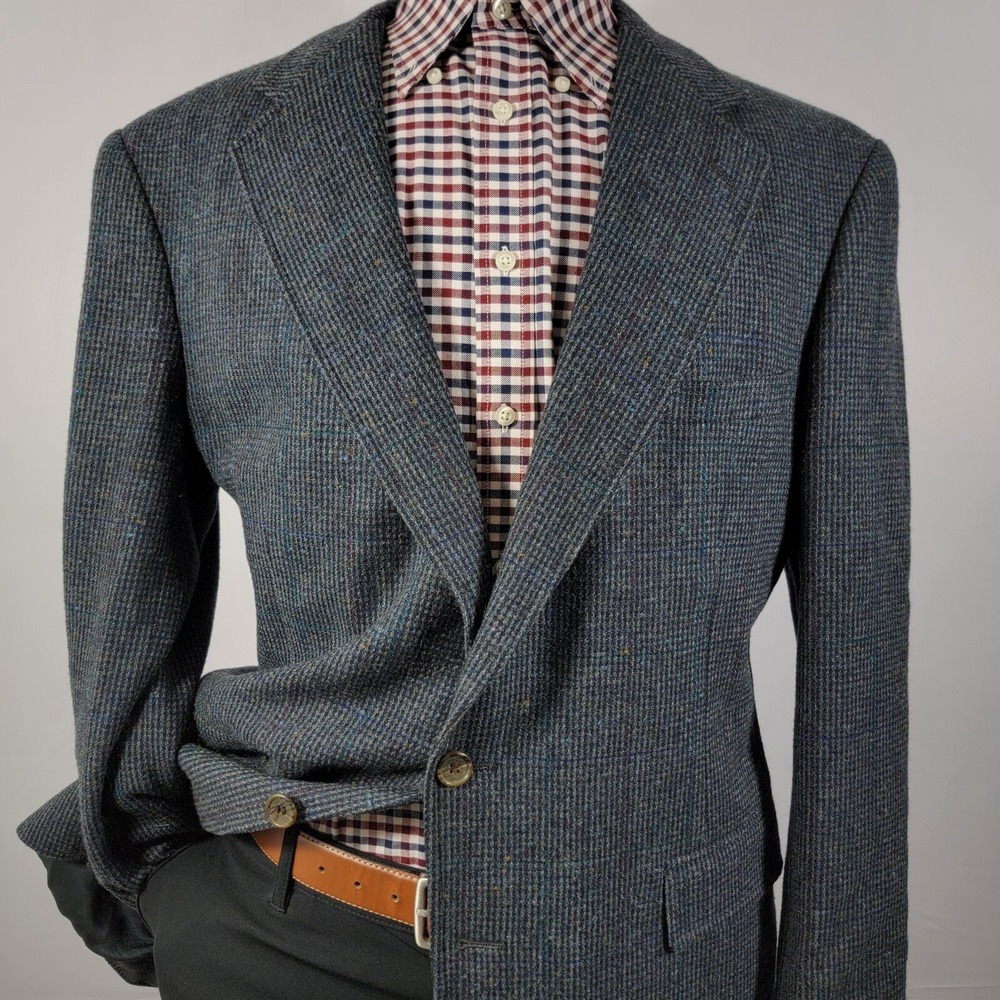 VTG Evan Picone Men's Tweed Sport Coat Blazer Two Button Navy Plaid Wool Sz 44L
